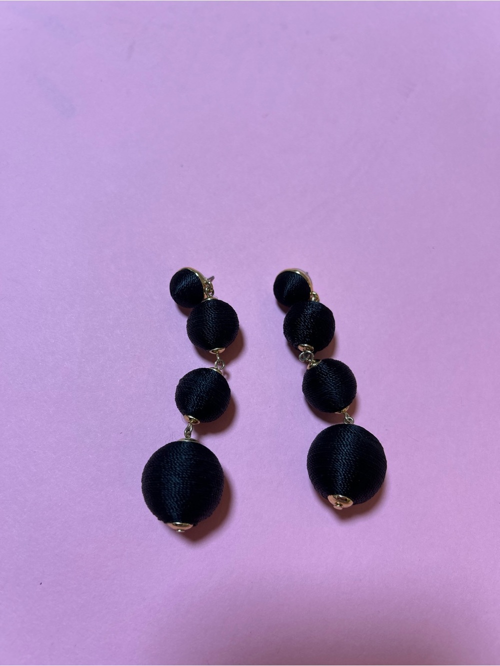 Black Triple‎ Thread Ball Drop Earrings - Women Jewelry